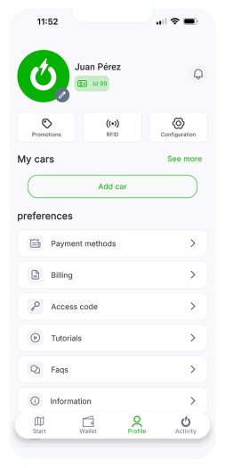 Evergo App: user profile and settings