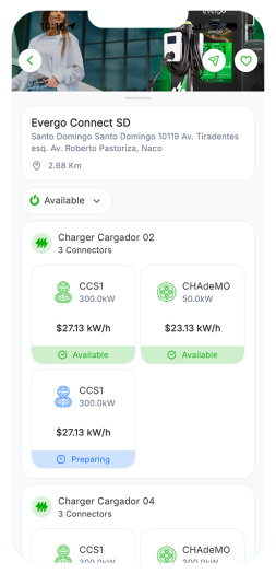 Evergo App: station details and connectors